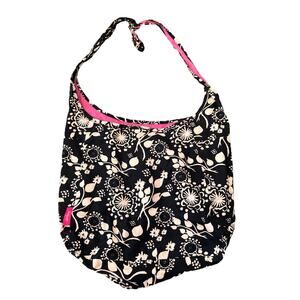 THIRTY-ONE MESSENGER BAG PURSE BLACK WHITE CROSSBODY HOBO TOTE PURSE BAG Floral